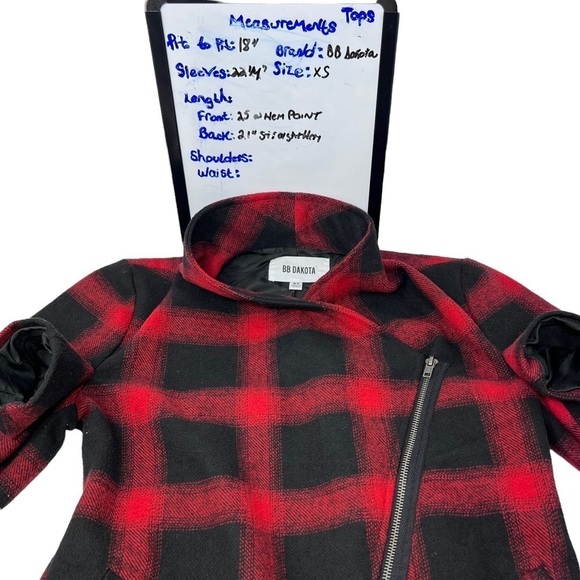 BB Dakota Lilymay Jacket Size XS Red Black Plaid Asymmetric Zip Wool Blend Boho - Picture 11 of 16